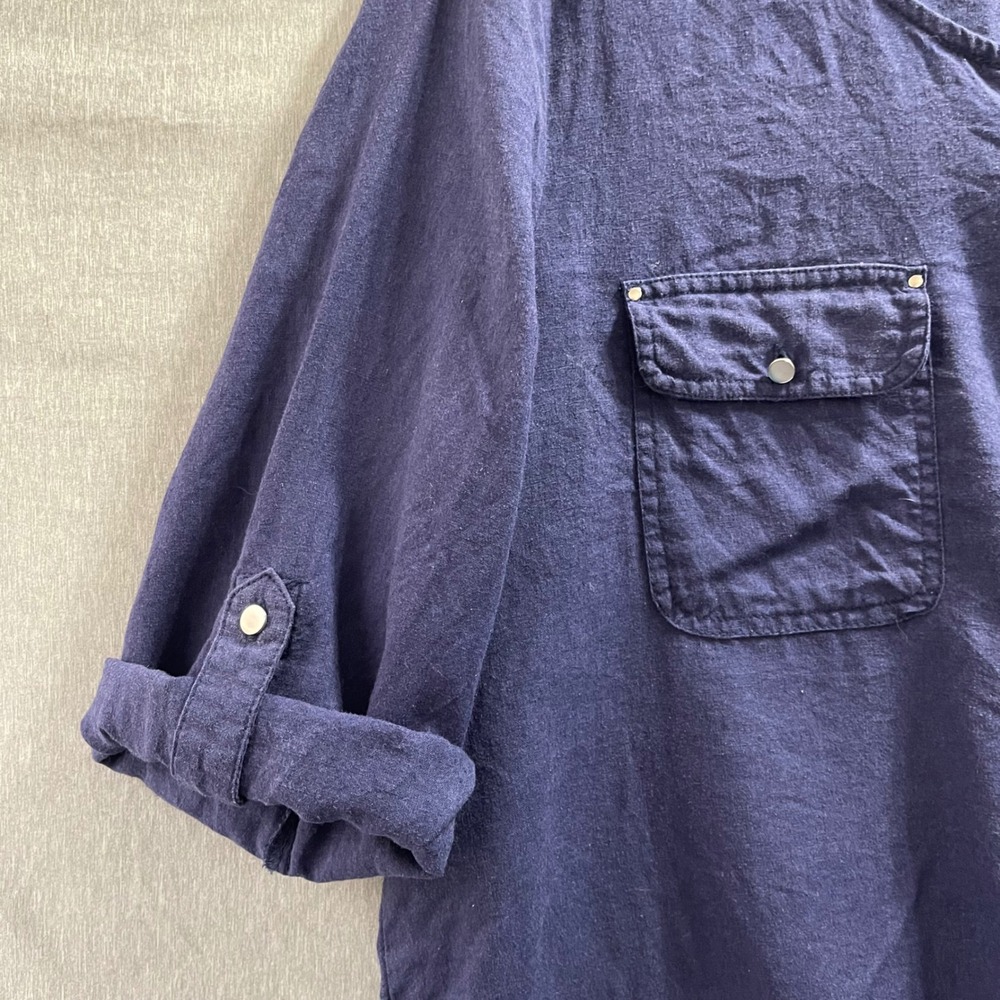 Emily Daniels Tunic Top Womens XL Navy Blue Linen Blend Roll Tab Sleeve Coastal - Picture 5 of 8